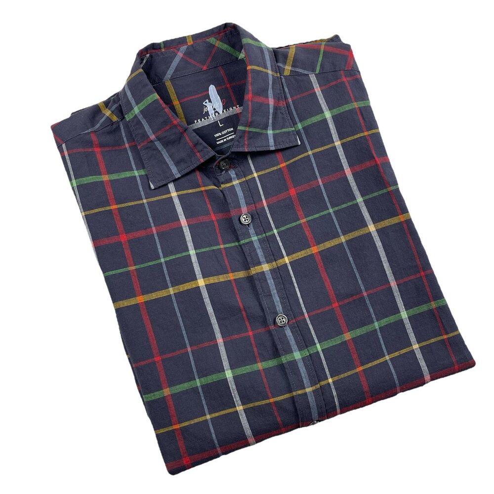 Johnnie-O Mens Featherweight Button Up Long sleeve Gray Multi Color-L